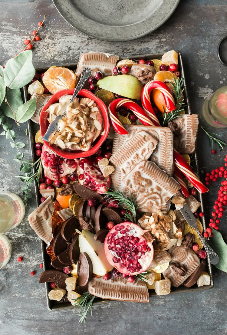 A platter filled with a variety of holiday treats