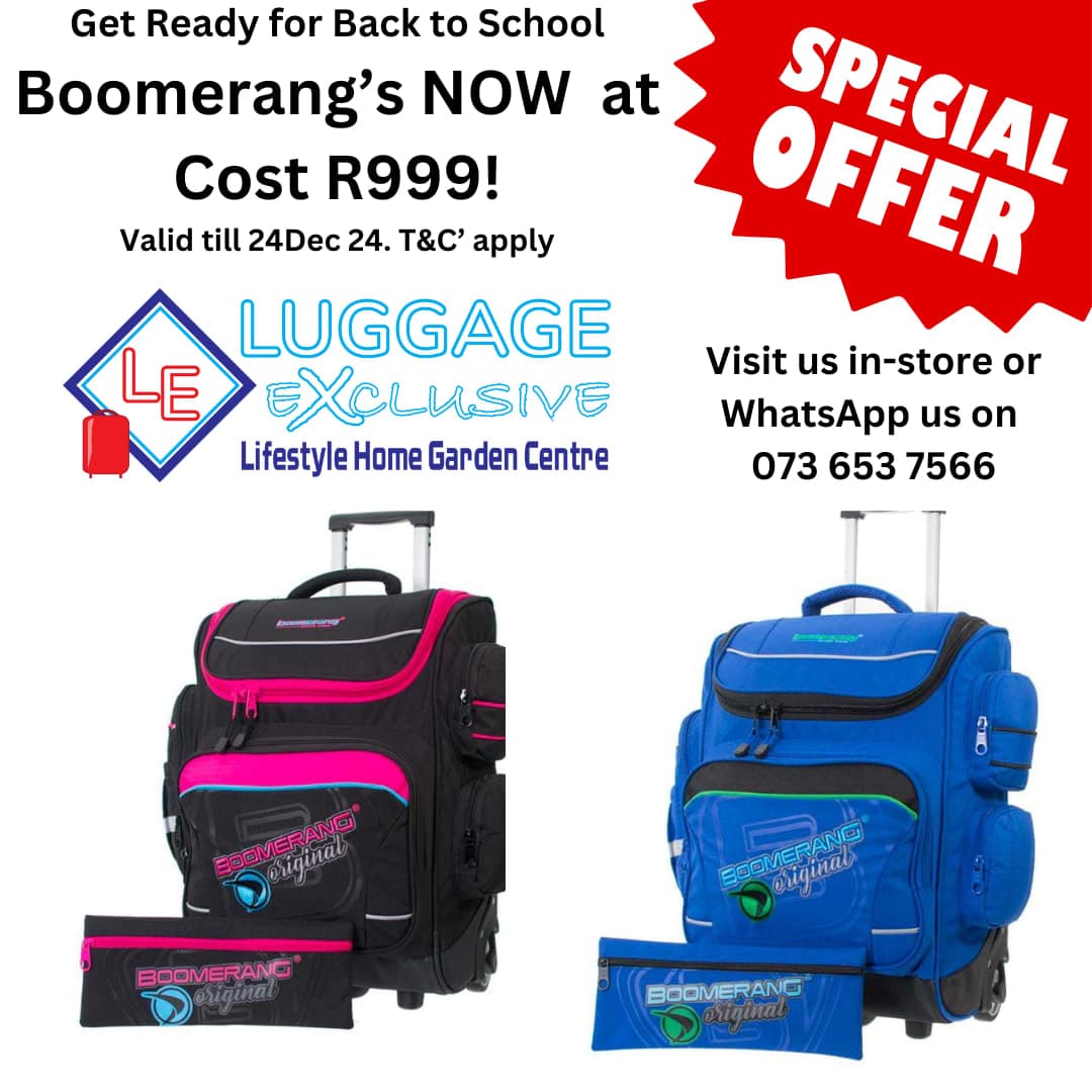 A blue and black suitcase and a pink and black bag