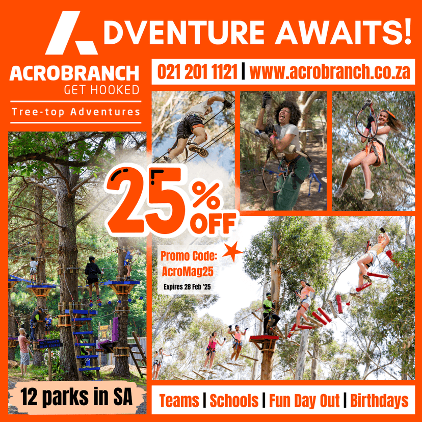 An advertisement for a tree top adventure park