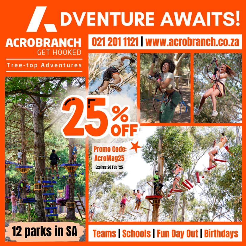 An advertisement for a tree top adventure park