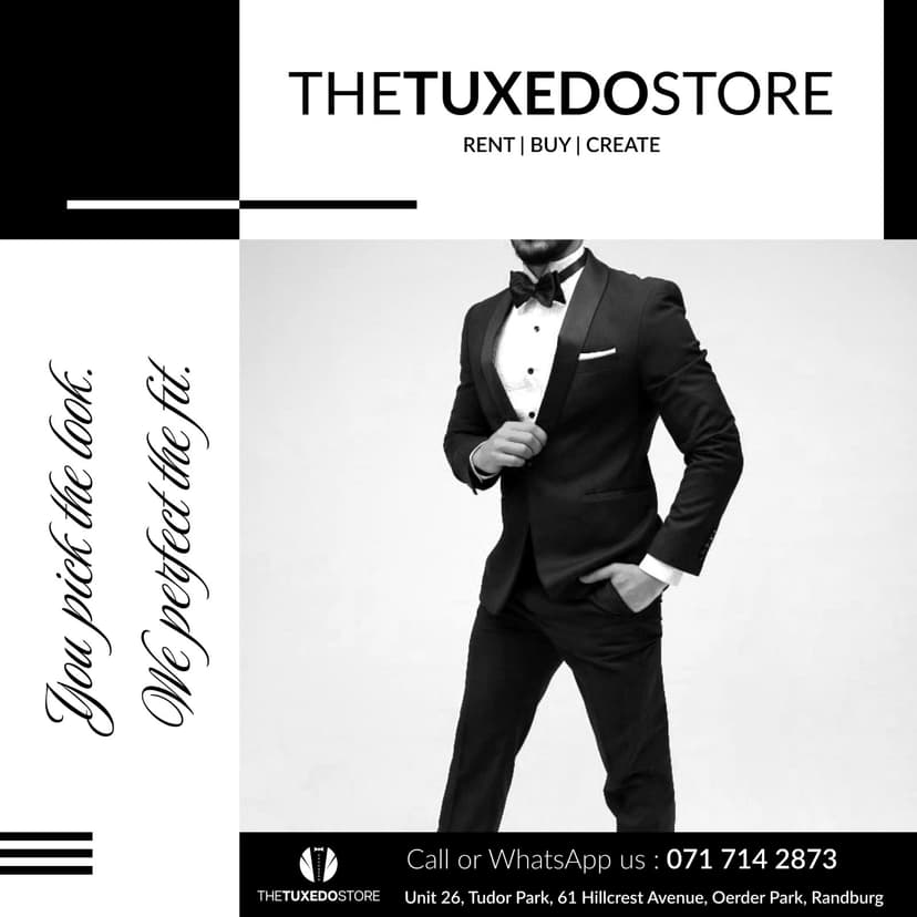 A black and white photo of a man in a tuxedo