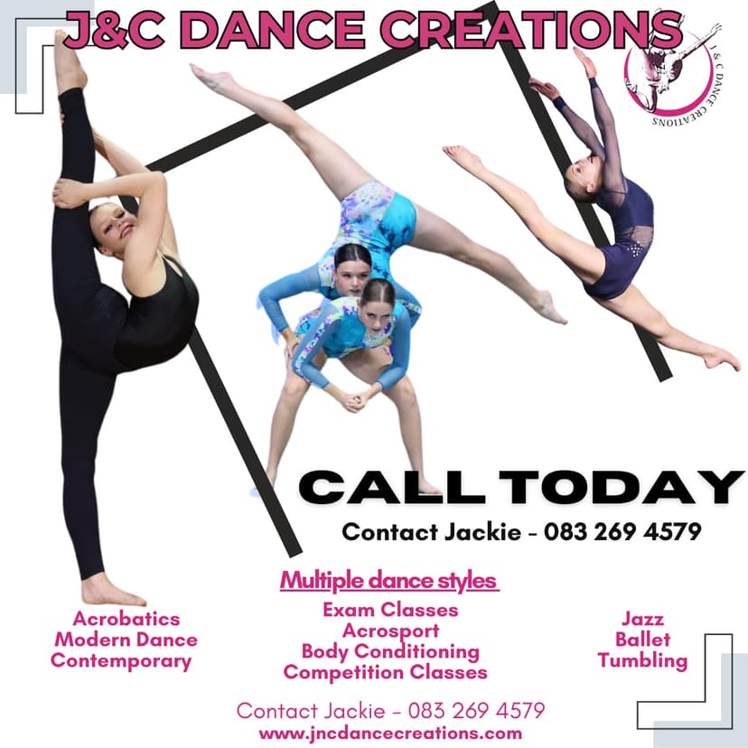A flyer for a dance class with two girls doing acrobatics