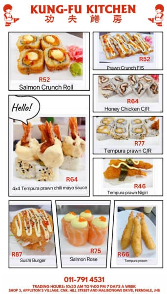 A menu with a bunch of different foods on it