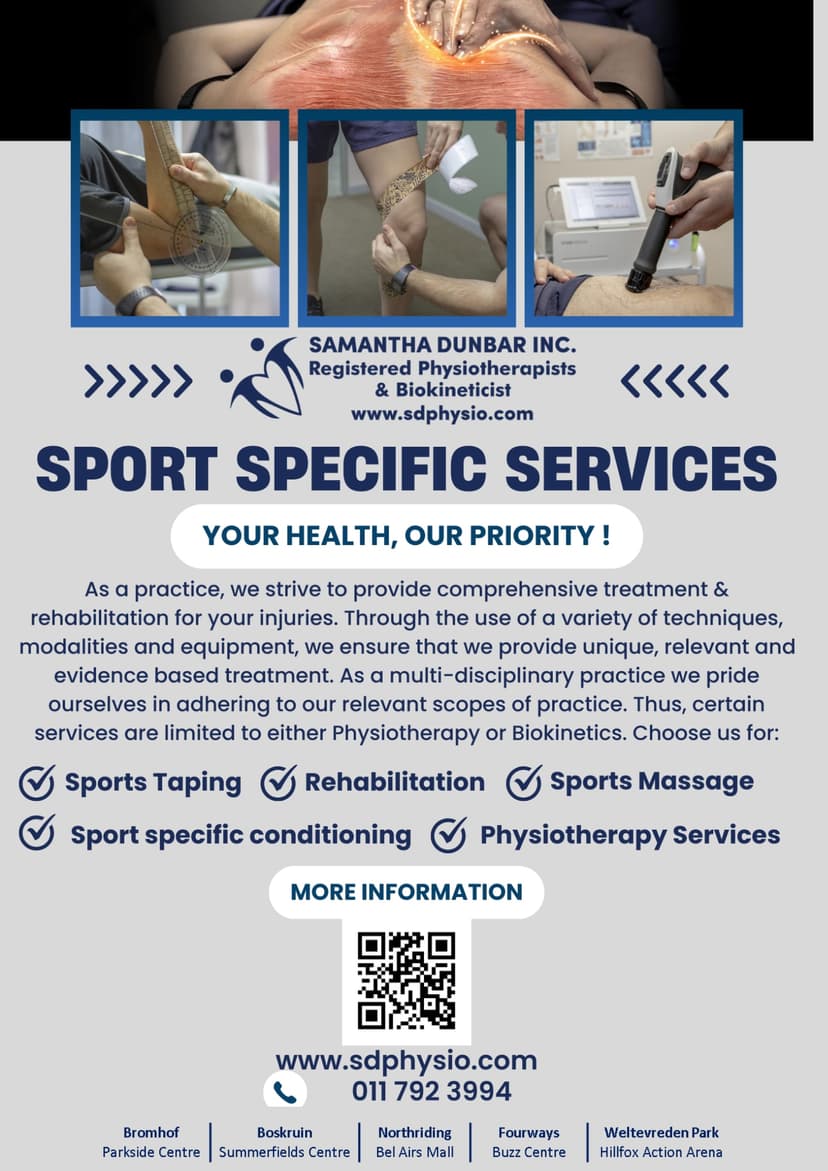 A flyer for a sport specific services company