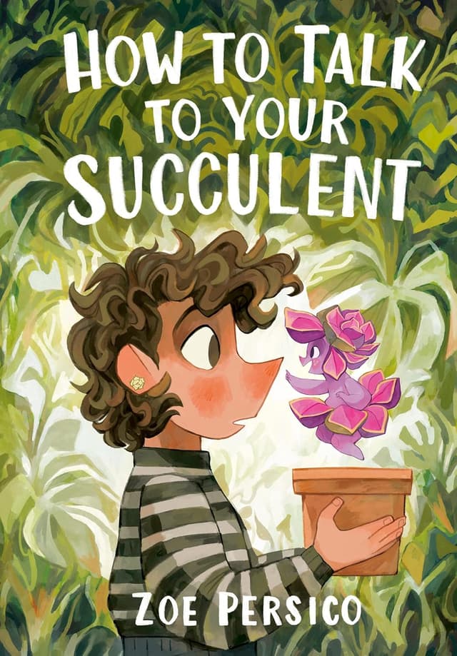 A young boy holding a potted plant with the words how to talk to your