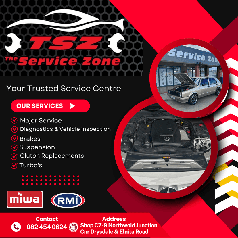 A flyer for a service center with a picture of a car