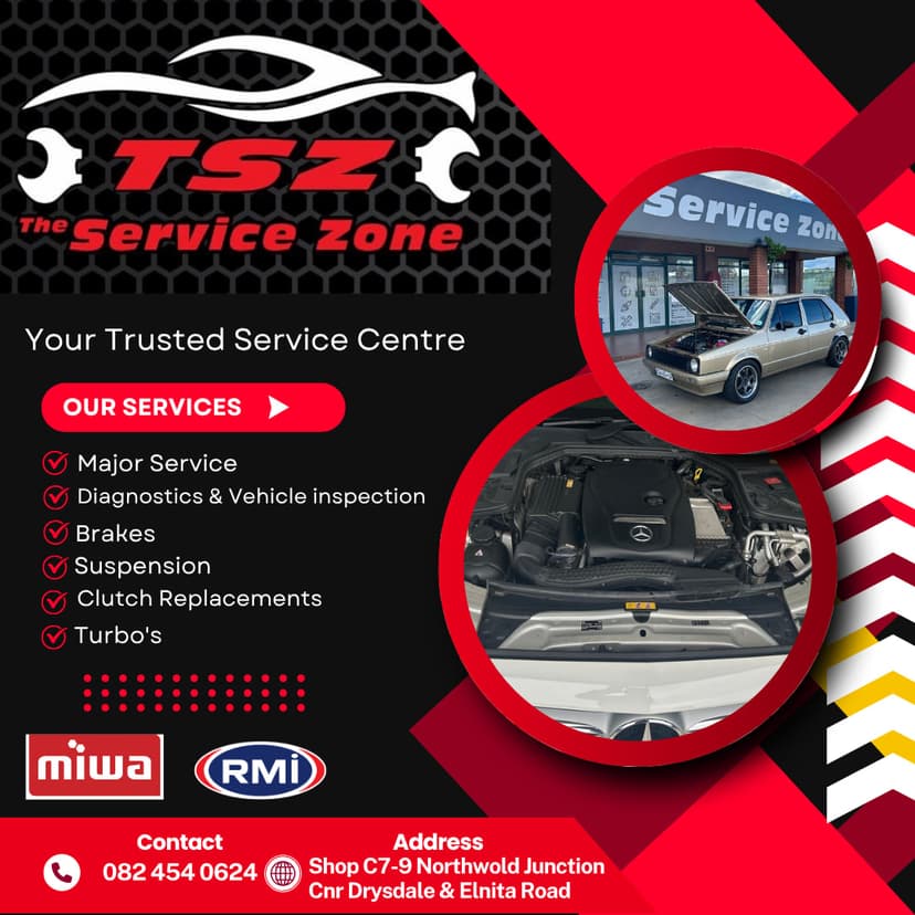 A flyer for a service center with a picture of a car