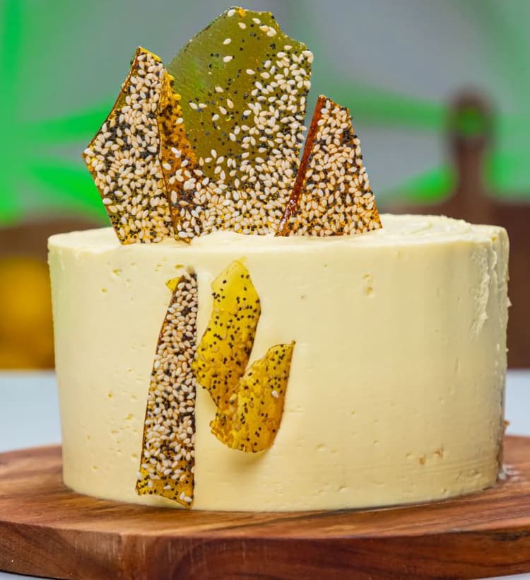 A close up of a cake on a table