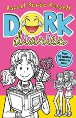 A book cover with a girl reading a book