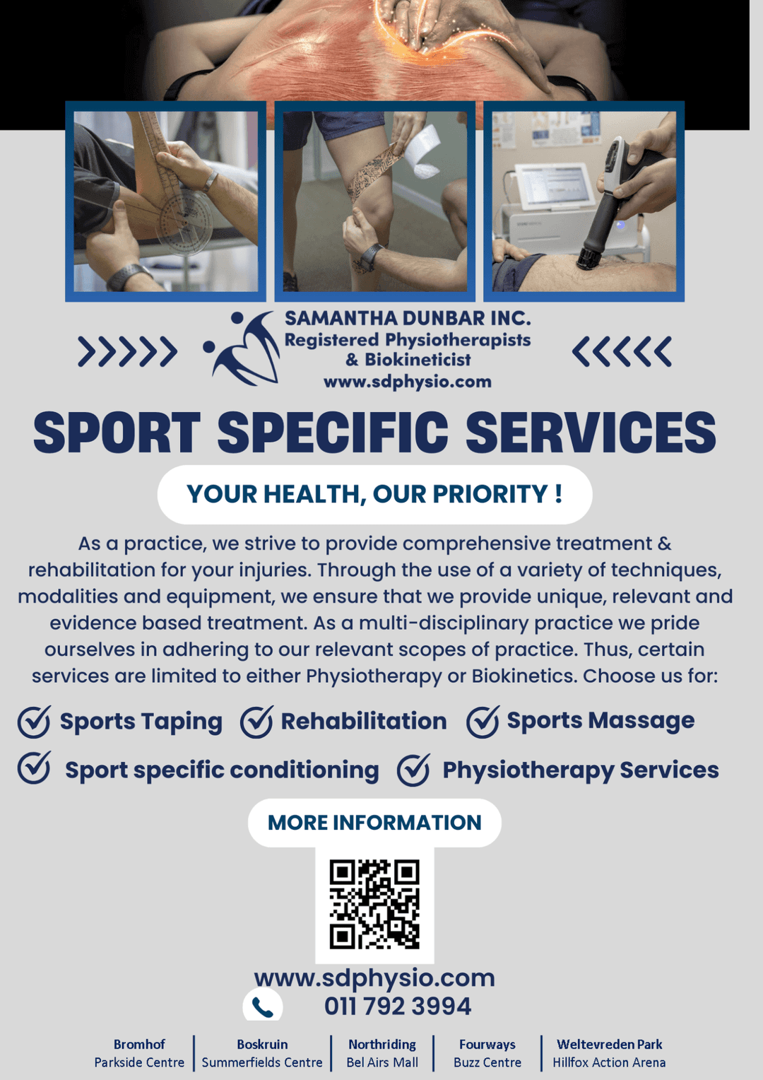 A flyer for a sport specific services company