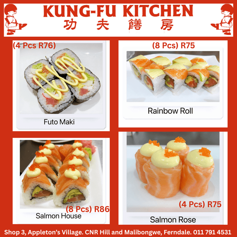 A menu for a sushi restaurant with different types of sushi