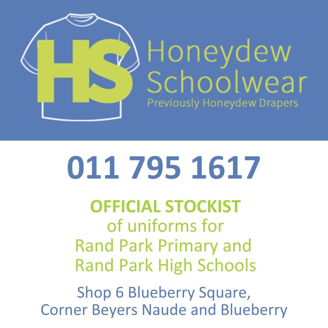 A blue and white flyer with the words honeydew schoolwear