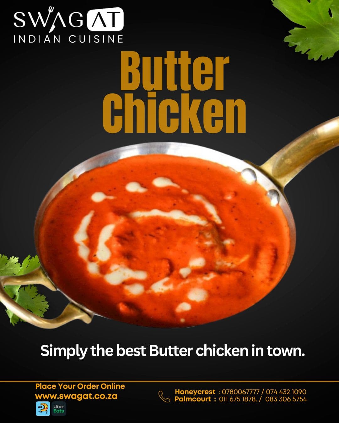 A poster for a restaurant called butter chicken
